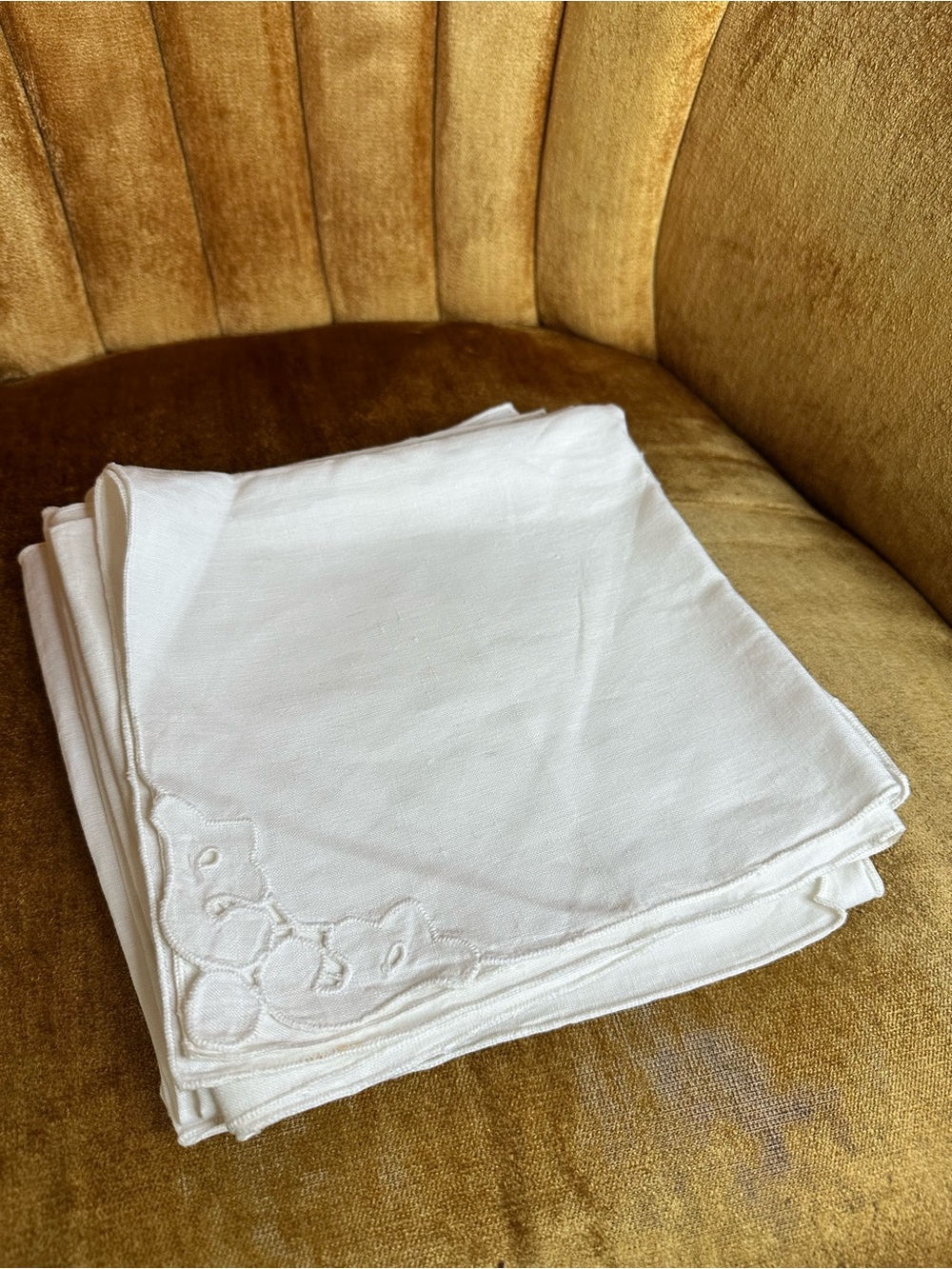 Set of 6 Vintage White Battenburg Lace Linen Napkins